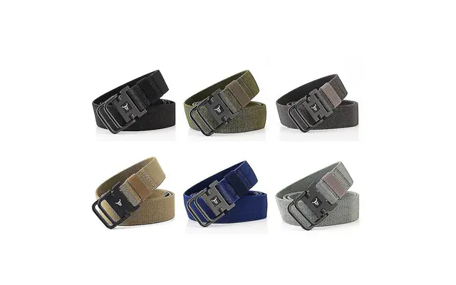 Enniu Elastic Tactical Belts Combat Tactical Designer Belts For Jeans Pants 2 Ring Buckles Solid Casual Nylon Strap Canv