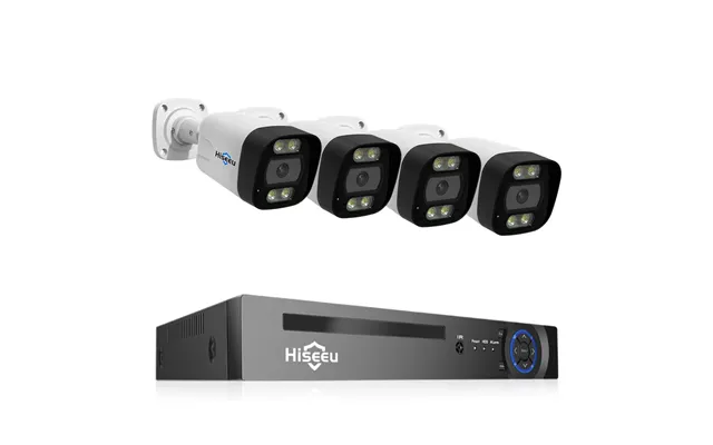 Hiseeu 8ch Poe Security Cctv Camera System Set Colorful Night Vision 2-way Audio App Remote Monitoring H