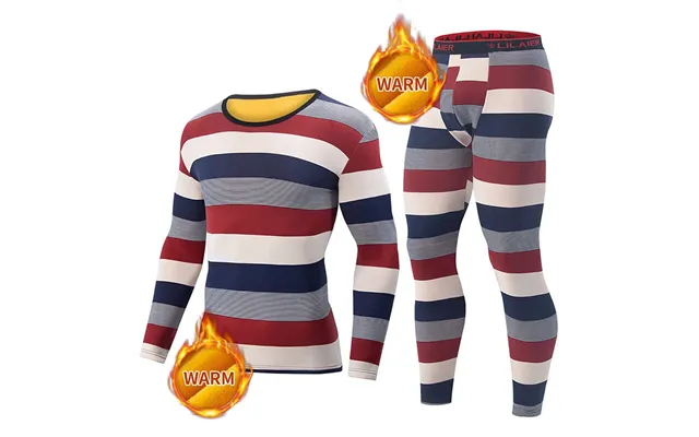 Tengoo 2 Pcs Men's Striped Thermal Underwear - Compression Thermal Base Layer Set