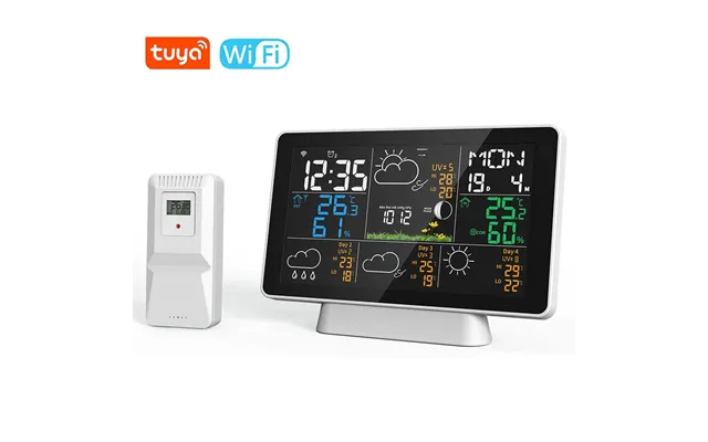 Tuya Wifi Wireless Weather Station Alarm Clock With 7.5 Inch Display Atomic Clock Weather Forecast Outdoor Thermom
