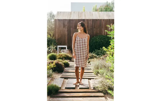 Dreamy Linen Night Gown In Mocha Gingham Size M