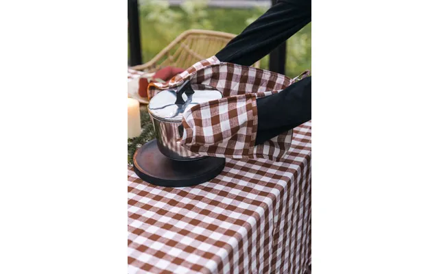 Linen Double-oven Mitt In Mocha Gingham
