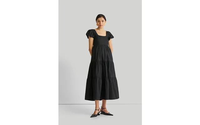 Puff Sleeve Tiered Maxi Dress In Black Color Black Size M