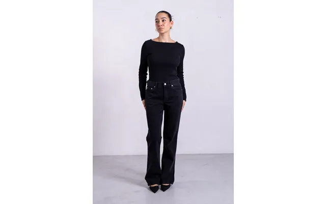 Ribbed Boat Neck Long Sleeve T-shirt - Black Size Xs