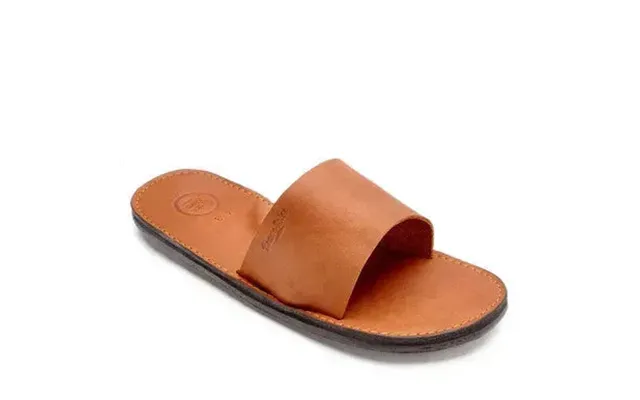 The Antonio Men's Leather Slide Sandal Color Caramel Size 8