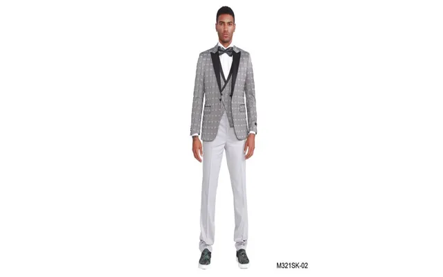 Design Sean Alexander Mens 3 Piece Skinny Fit Windowpane Suit Fashionable & Sophisticated