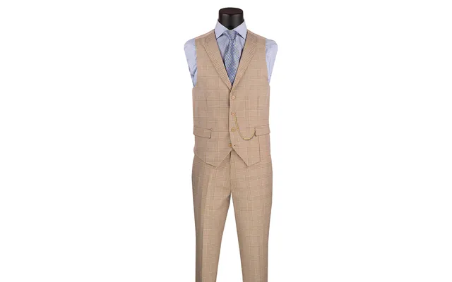 Glen Plaid Men's Slim Fit Vested Summer Business Suit - Beige product image