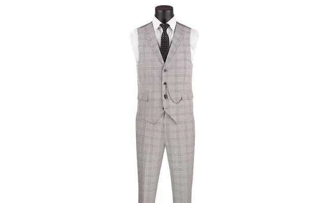 Glen Plaid Men's Slim Fit Vested Summer Business Suit - Light Grey product image