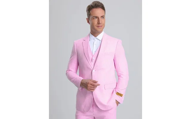 Light Pink Suit For Mens Vested Summer Seersucker Suit In Pink Pinstripe