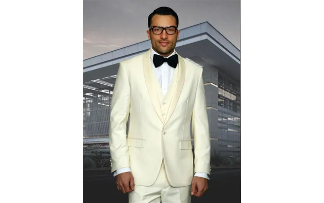 Mens 1 Button Shawl Lapel Vested Wool Prom Wedding Tuxedo Suit In Ivory