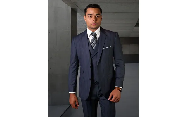 Men's 100% Wool 3 Piece Striped Suit Outlet By Statement