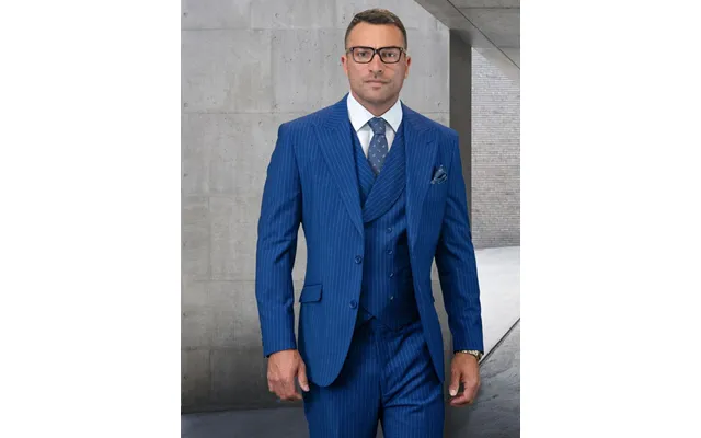 Men's 100% Wool 3-piece Double-breasted Suit With Vest product image