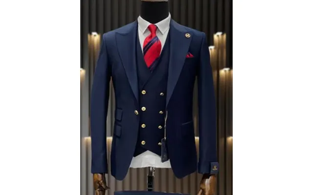 Mens Double Breasted Suit - Navy Blue 1920s 1980s Style Peak Lapel Suits -  Back Side Vented  Mens One Button Peak Lapel