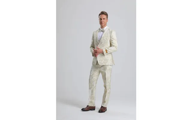 Men's Ivory & Gold Floral Paisley Prom Tuxedo Suit product image