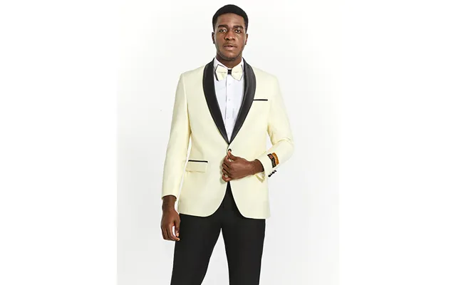 Mens Modern Fit Ivory Prom Tuxedo Suit Dinner Jacket With Black Shawl Lapel