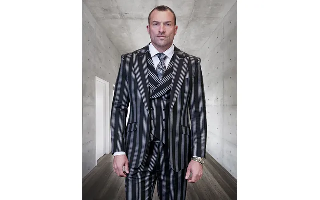 Mens Wool Suit - Bold Quad-stripe, 3 Piece, 100% Wool