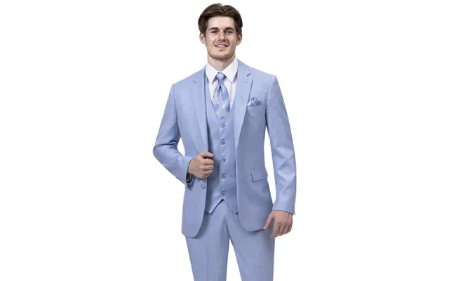 Sky Blue Sharkskin Business Suit - Modern Fit Two Button Vested For Men