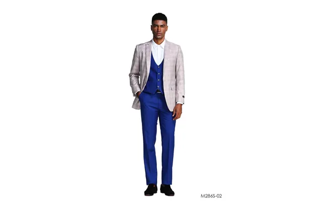 Tazio Men's Slim Fit Executive 3-piece Suit Sleek Plaid Pattern