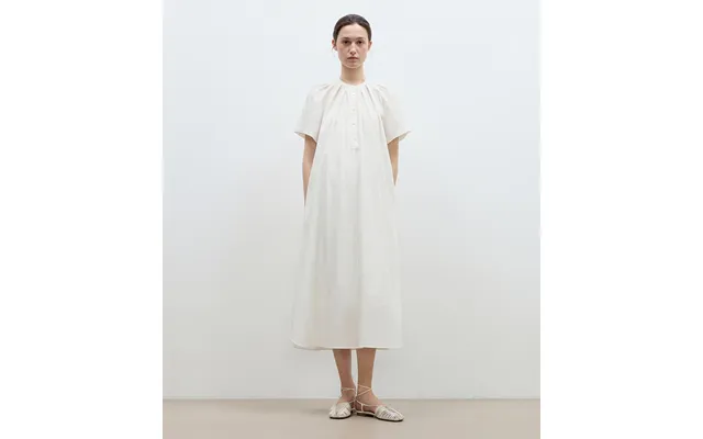 First Love Island Cotton Stand Collar Pleated Short Sleeve Shirt Dress For Women product image