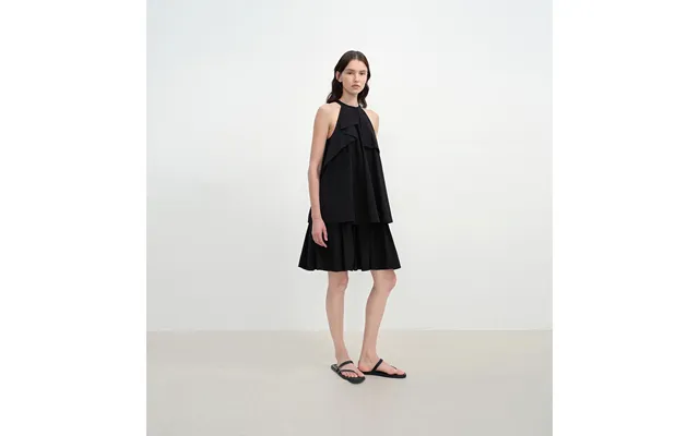 Floating Island Manor Small Stand-up Collar Design Asymmetrical Halter Dress - L Black product image