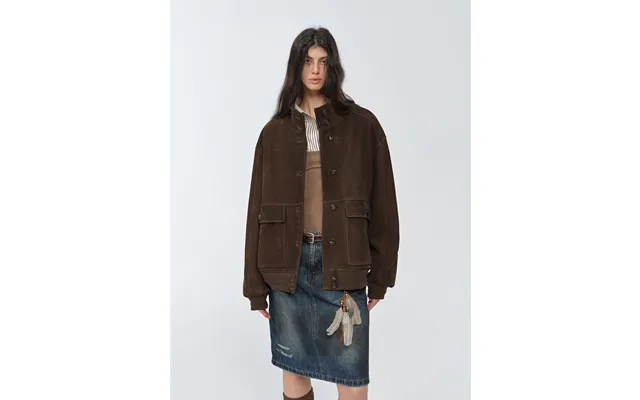 Spring Whisper Vintage Imported Suede Sheepskin Leather Ribbed Patchwork Jacket - S Dark Brown product image