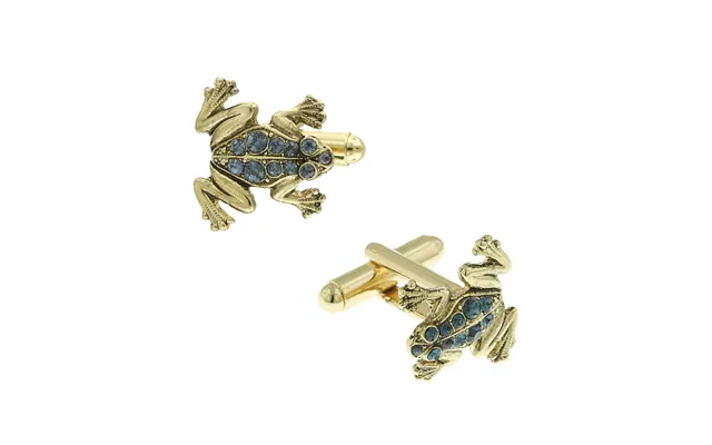14k Gold Dipped Blue Crystal Frog Cufflinks