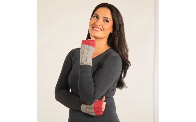 Braided Two-toned Baby Alpaca Fingerless Mittens - Red