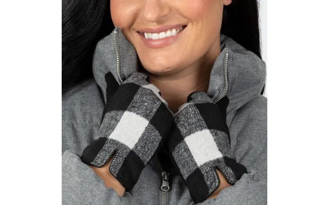 Buffalo Check Touch Screen Gloves - White With Paw Print