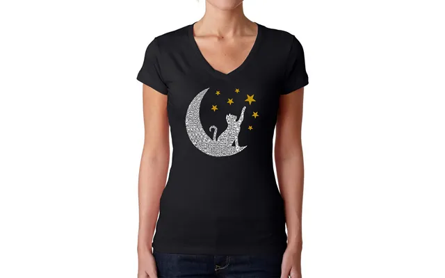 Cat Moon - Women's Word Art V-neck T-shirt