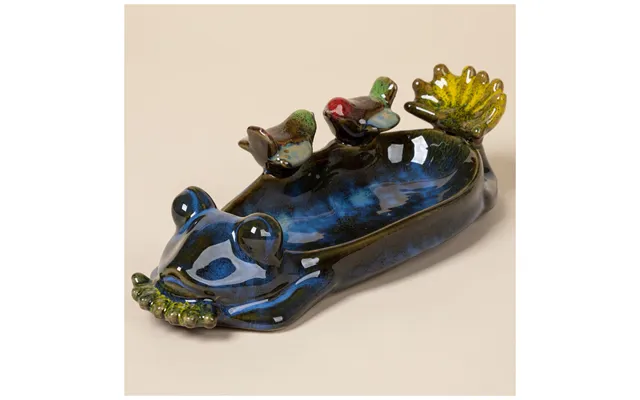 Ceramic Frog Bird Bath & Bird Feeder - Blue