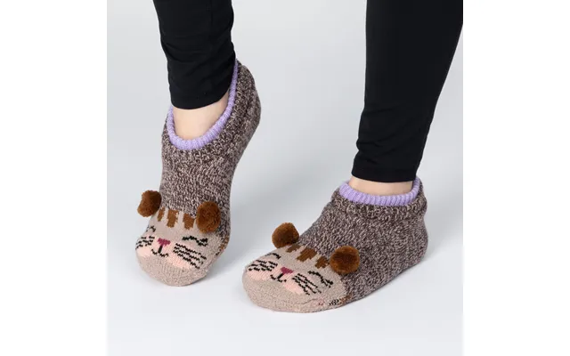 Charming Critter Cuffed Slipper Socks - Pom Pom Cat