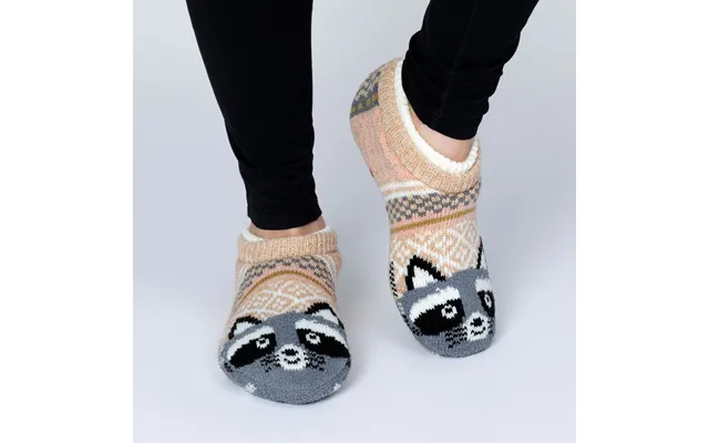 Charming Critter Cuffed Slipper Socks - Racoon