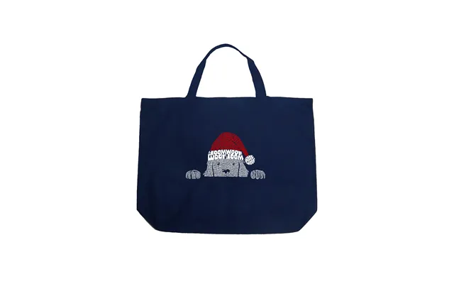Christmas Peeking Dog - Large Word Art Tote Bag