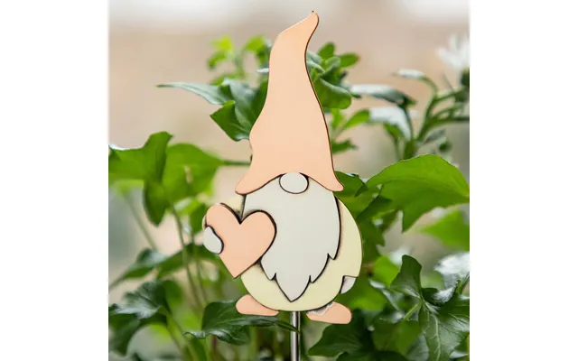Cute Gnome Mixed Metal Plant Stake - Heart