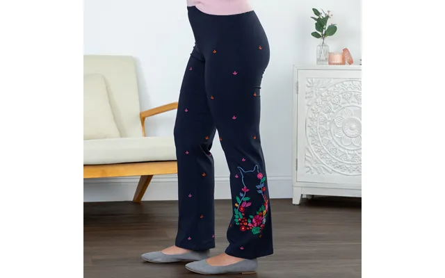 Embroidered Soft Stretch Pants - Navy