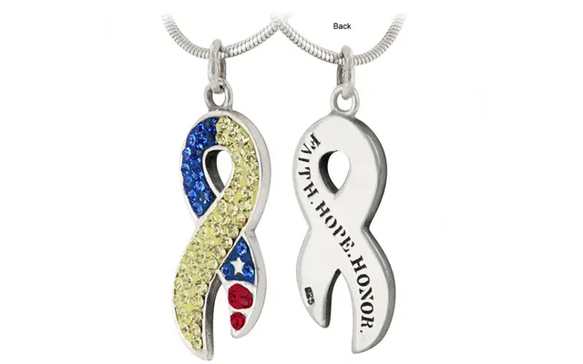 Faith Hope Honor Crystal Ribbon Sterling Necklace - With Sterling Cable Chain