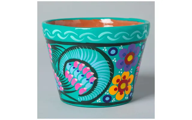 Fiesta Hand Painted Small Ceramic Planter - Aqua