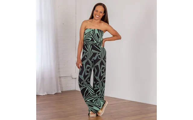 Geo Print Tie Back Strapless Jumpsuit - L