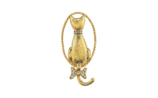 Gold Tone Crystal Backwards Cat Pin