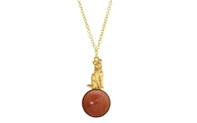 Gold Tone Semi Precious Goldstone Cat 28 Inches Pendant Necklace