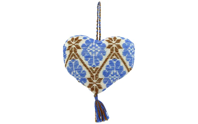 Hand-embroidered Heart Ornament - Blue Brown