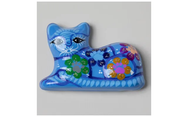 Hand-painted Ceramic Cat Magnet - Blue