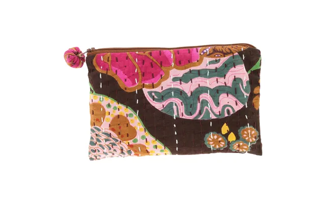 Hand-stitched Kantha Cosmetic Bag - Brown