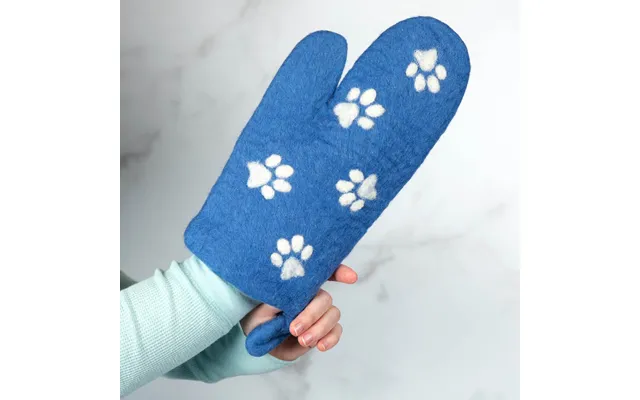 Handmade Felt Paw Print Oven Mitt - Blue
