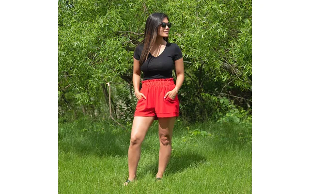 High-waist Ruffle Top Cuff Shorts - Tomato Red