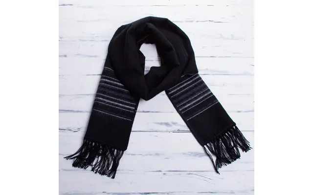 Novica Andean Clouds In Black Artisan Crafted Woven Black Alpaca Blend Scarf For Men