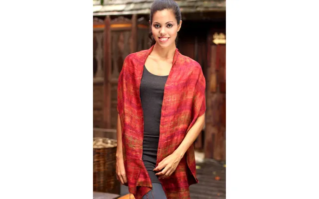 Novica Artisan-made Red Silk Scarf