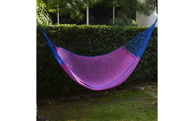 Novica Berry Blossom Hand Woven Pink And Blue Nylon Hammock From Mexico Double