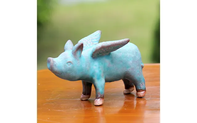 Novica Blue Flying Pig Winged Pig Ceramic Sculpture
