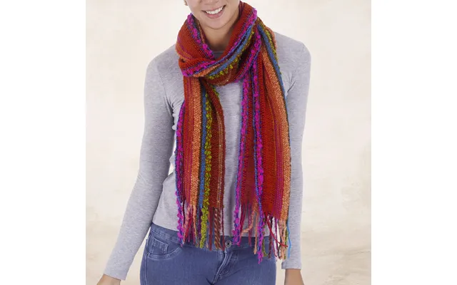 Novica Bohemian Rainbow Hand Woven Alpaca Blend Striped Multicolored Scarf From Peru